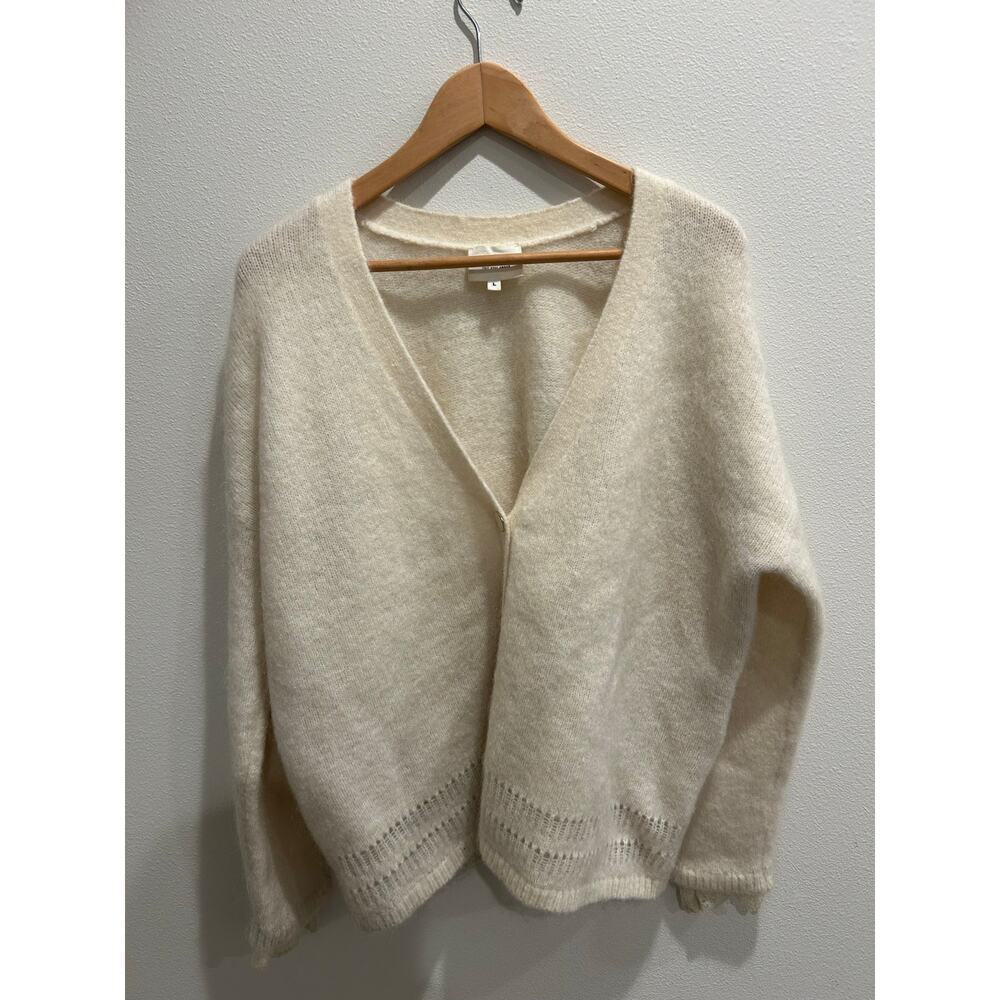 Sezane Cream V neck cardigan lace detail kid mohair / merino wool Sz L - EUC - Picture 9 of 10